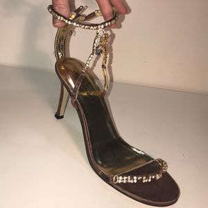 Classic Wild Gold Bronze Rhinestone Evening Heels